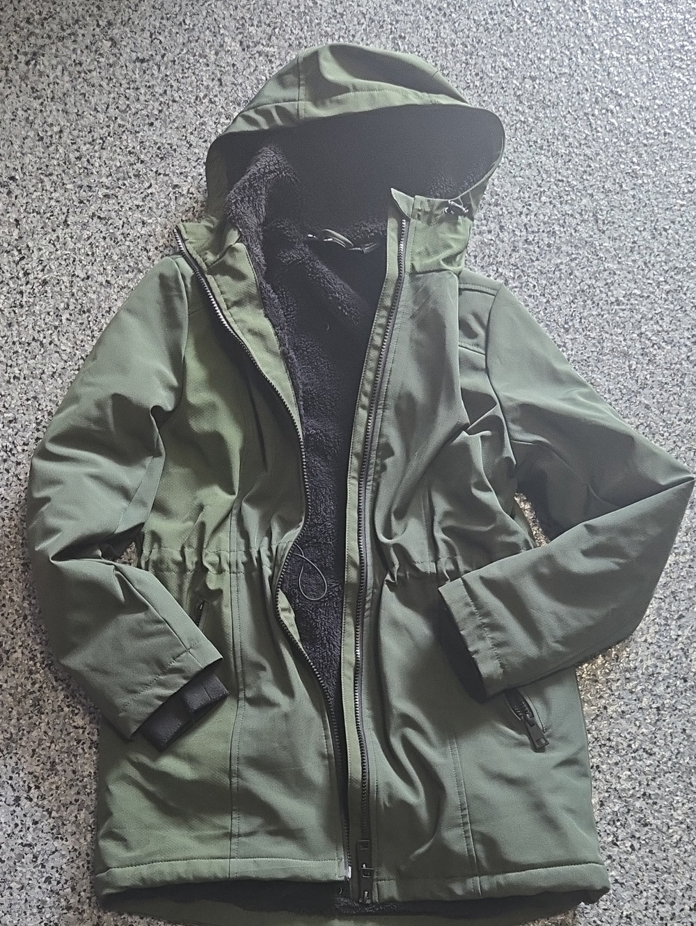 Green Hooded Parka with Black Fleece Lining